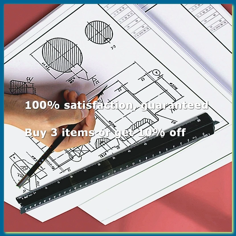 Architectural Ruler 30 cm Aluminum Triangular Ruler Various Scales 1:20, 1:25, 1:50, 1:75, 1:100, 1:125 for Architects-AD33