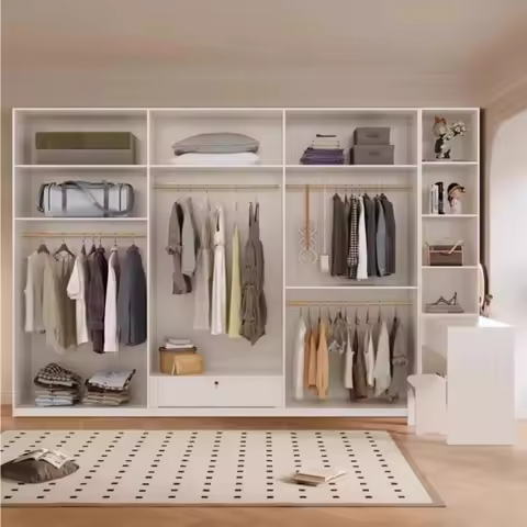 Fabric Open Closet Display Wooden Minimalist Modern Wardrobe Jewelry Cube Modular Wearable Storage Guarda Roupa Salon Furniture