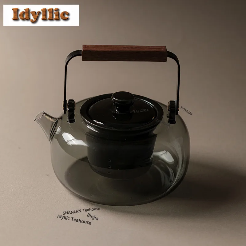 HOYIHM 815ml Black Thickened Glass Boiling Water Kettle Large Capacity Tea Soaking Pot Healthy Tea Kettle Teaware Supplies Gifts