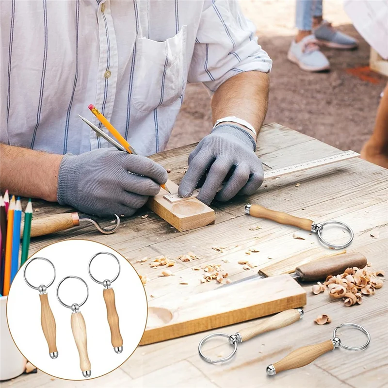 Most-12Pcs Woodturning Keychain Kit Wood Turning Accessories Mandrel Wood Turning Keychain For Woodworking Gift B