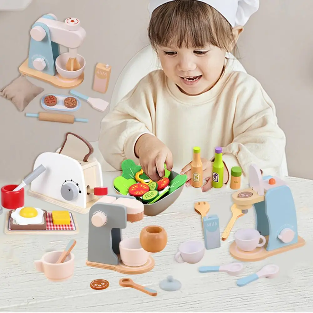 

Wooden Playhouse Set Role-playing Toys for Kids Wooden Mini Kitchen Playset Toy with Blender Coffee Maker for Toddlers for Boys