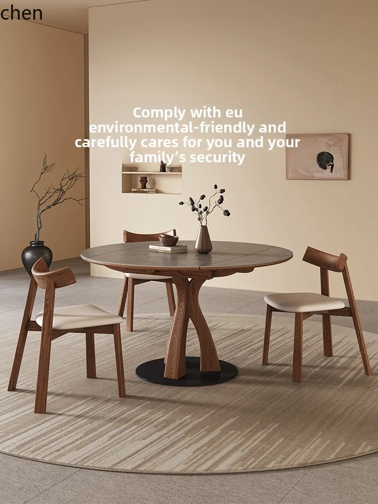 PYH telescopic rock slab round dining table light luxury high-end designer folding variable round