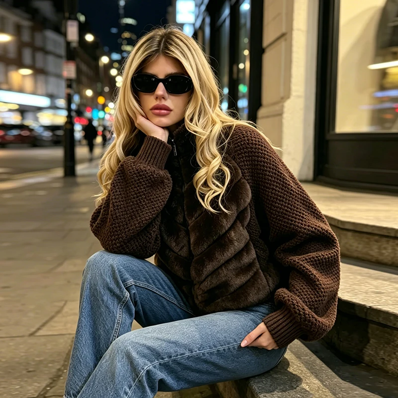 Vintage-Mantel mit Kunstpelzkragen und Schnürung, abgeschnittener Mantel, Gürtel-Taillenjacke, weiblich, 2025, warme Herbst-Winter-Outer, High-Street-Outfit – Detail 31