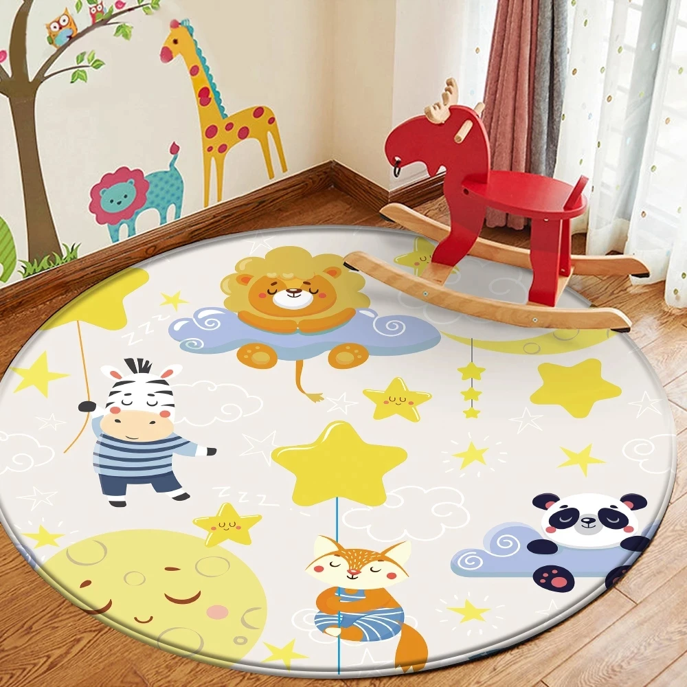 CLOOCL Flanell Round Carpet Non-Slip 3D Cartoon Print Area Play Mat Floor Mat Floor Rug for Living Room Bedroom Kids Room Mat