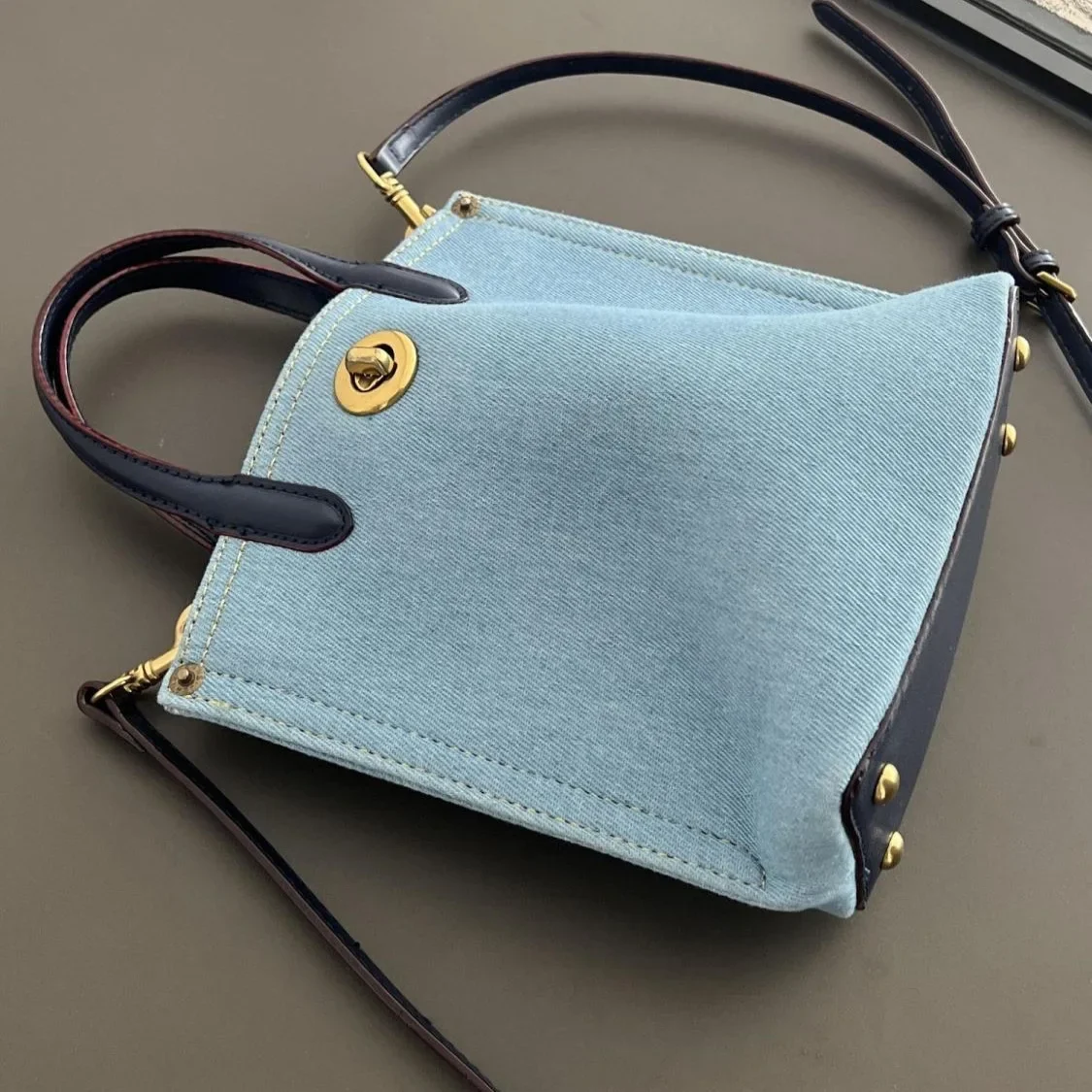 

2025 new washed denim blue handbag tote bag side dish blue fries bag fashion messenger bag