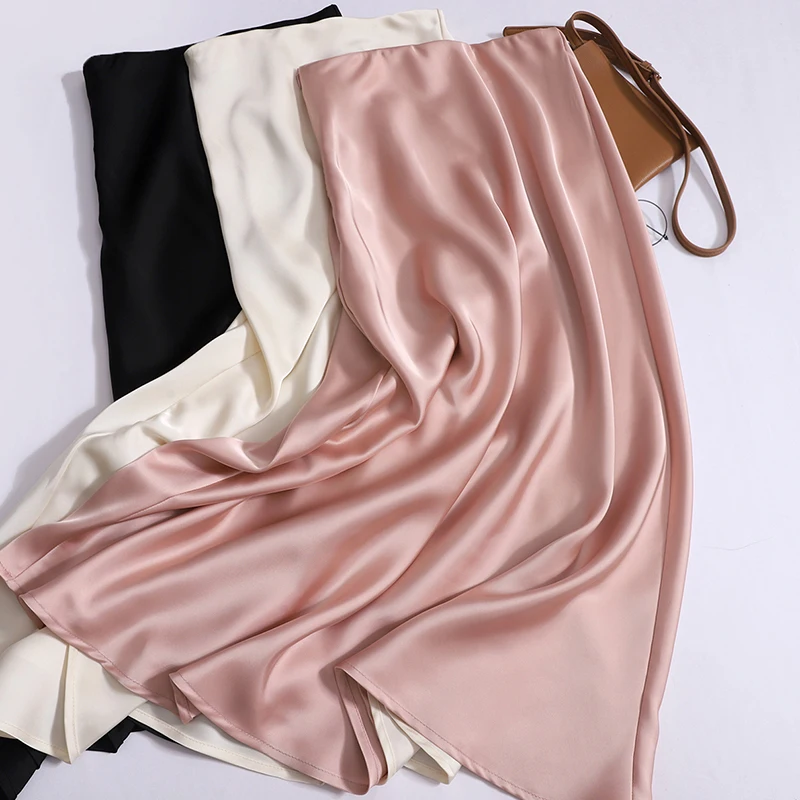 

Satin Skirt Women's Elegant Soft New Skirts Summer 2024 Mid-length A-line Skirt Shiny Silk
