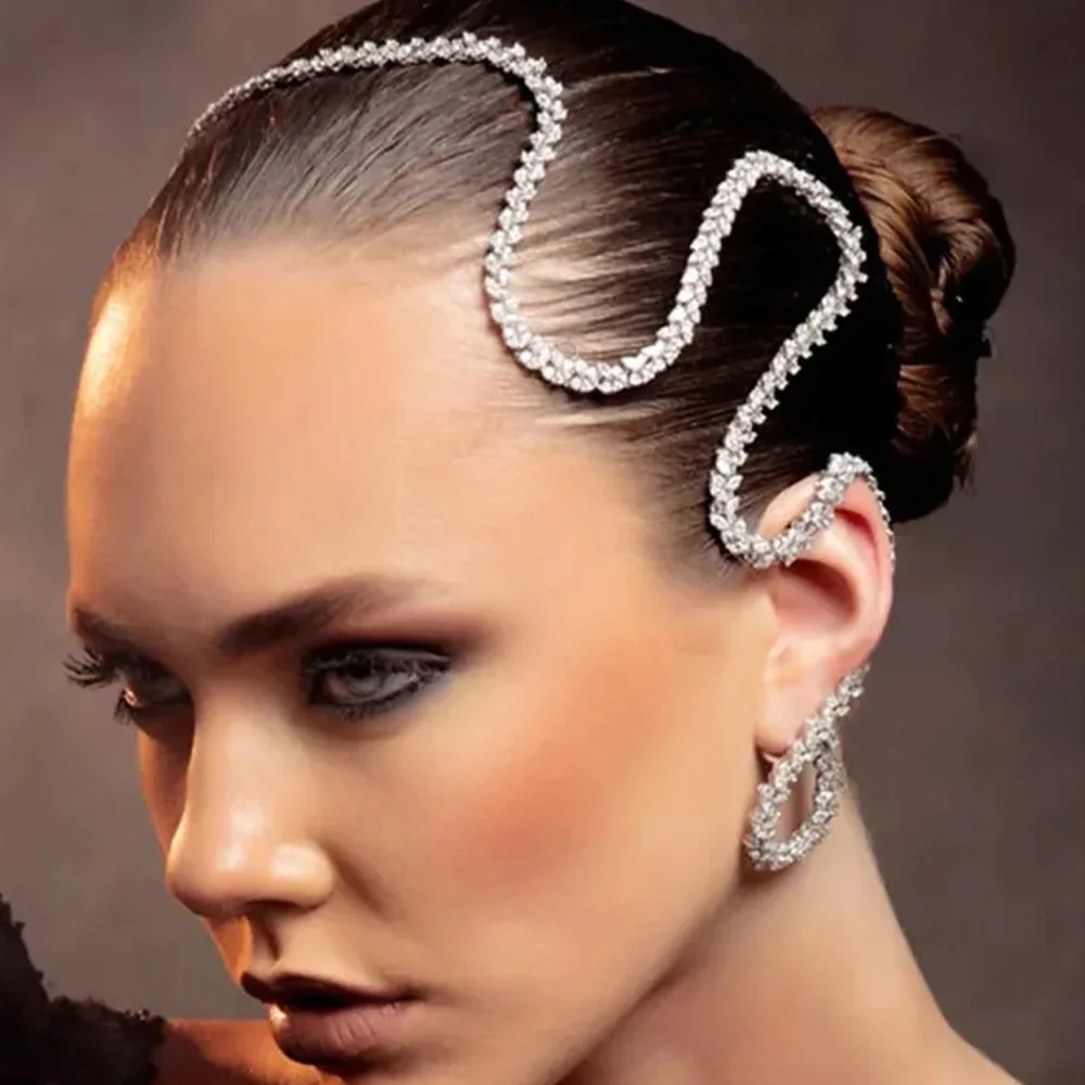 

Головной убор с геометрической кривой для свадьбы, невесты, ювелирные изделия с цирконом, изысканное украшение с кристаллами, головные уборы, свадебная повязка на голову, аксессуары для волос