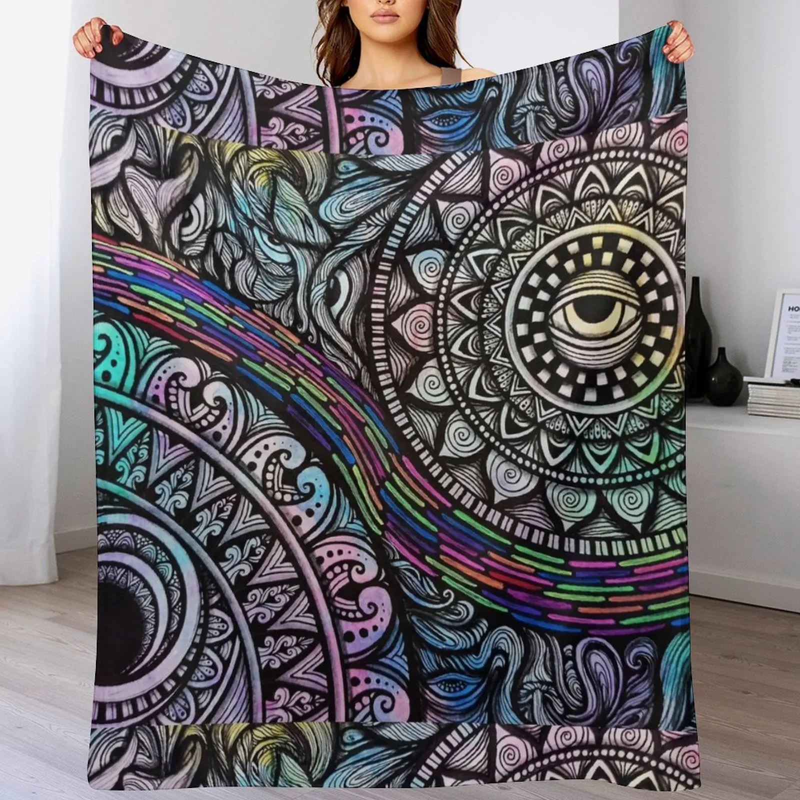 

Trippy Sun and Moon Mandala Throw Blanket Bed sofa bed Blankets