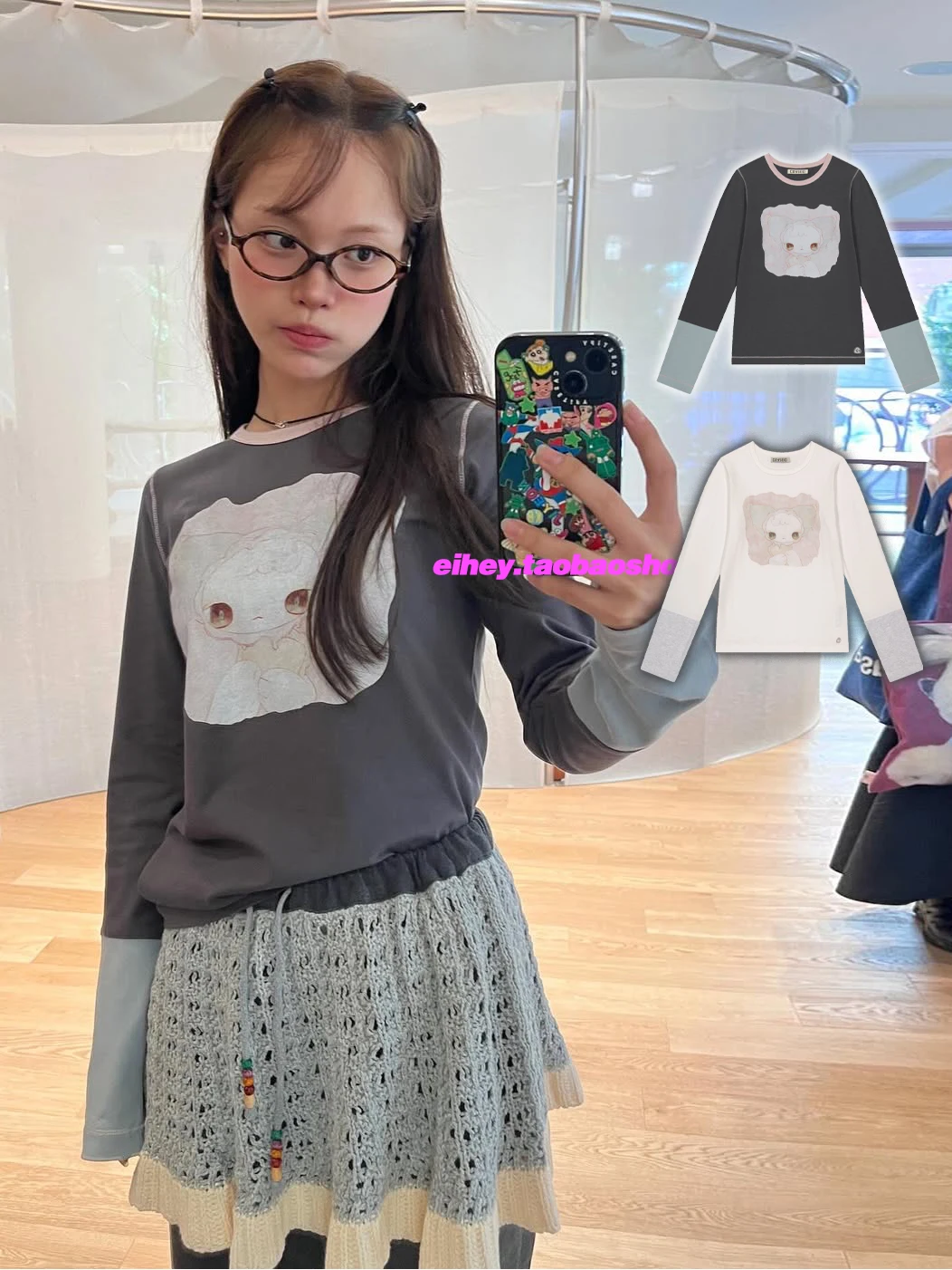 Autumn Cartoon Printed Age Reduction All Match Round-neck Long-sleeved T-shirt All Match Slim Fit Graphic T Shirts Women Y2k Top