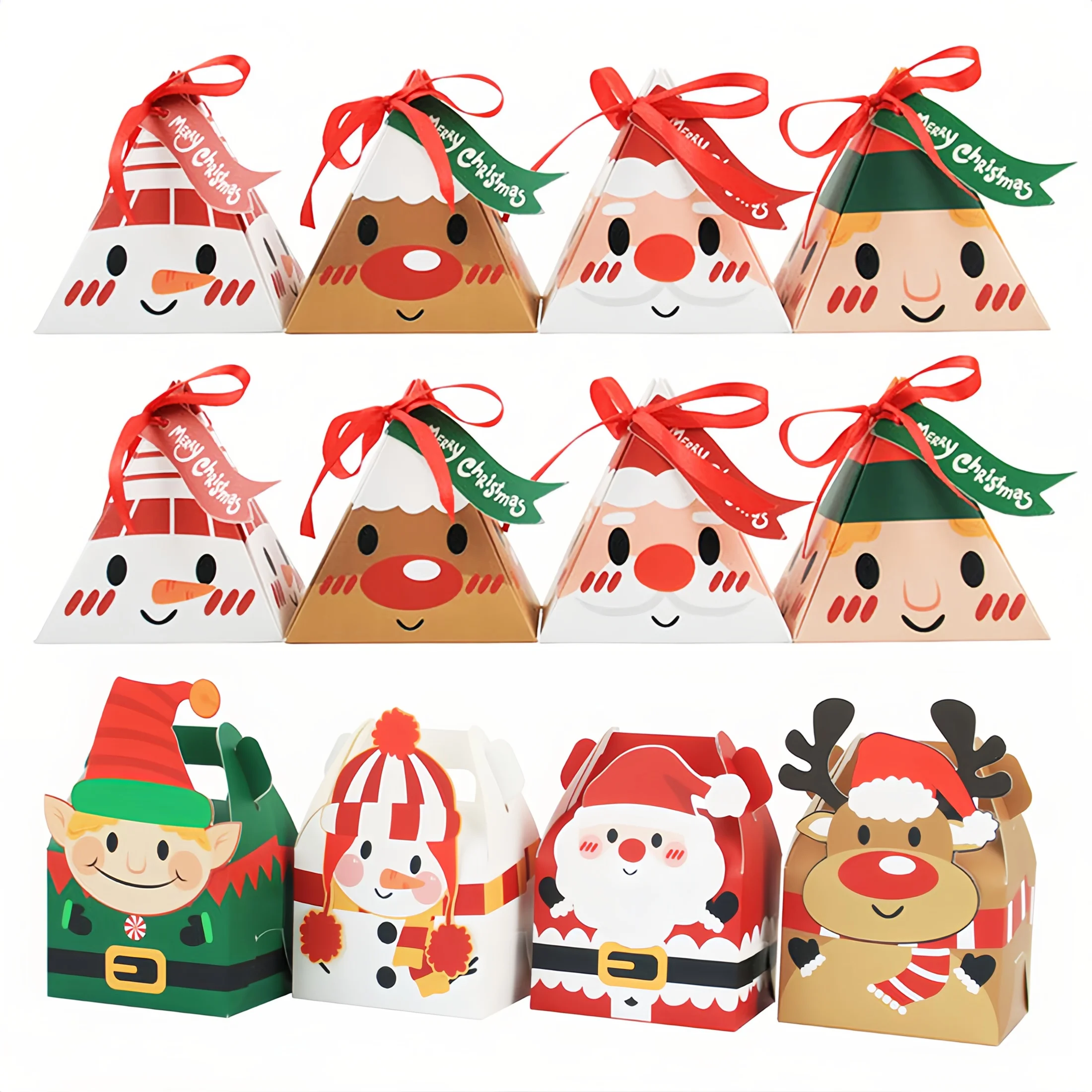 4 Stück Weihnachtsmann, Elch, Schneemann, Süßigkeiten, Verpackung, Bänder, Geschenkboxen, für Weihnachten, Neujahr, Party, DIY, Süßigkeiten, Kekse, Dekoration, Geschenk