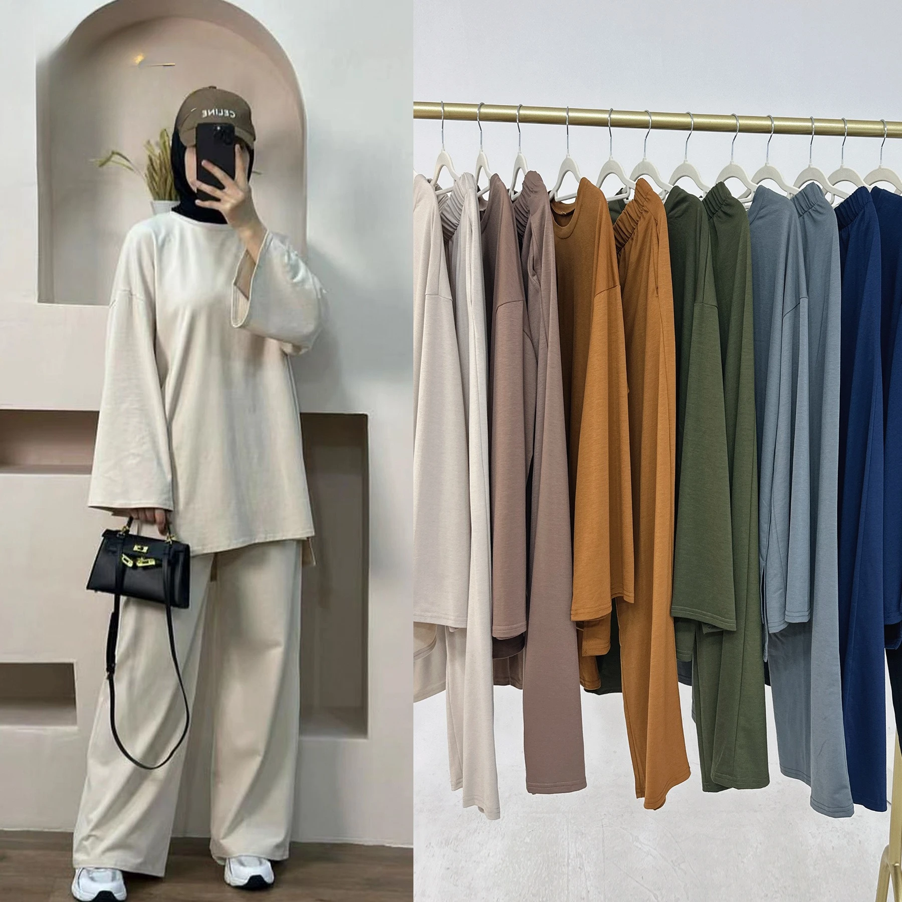 

Fashion Muslim Sets Hoodie Comfy Cotton 2 Piece Set for Women Long Sleeve Casual Two Piece Unisex Hoodie Set Trouser Suits