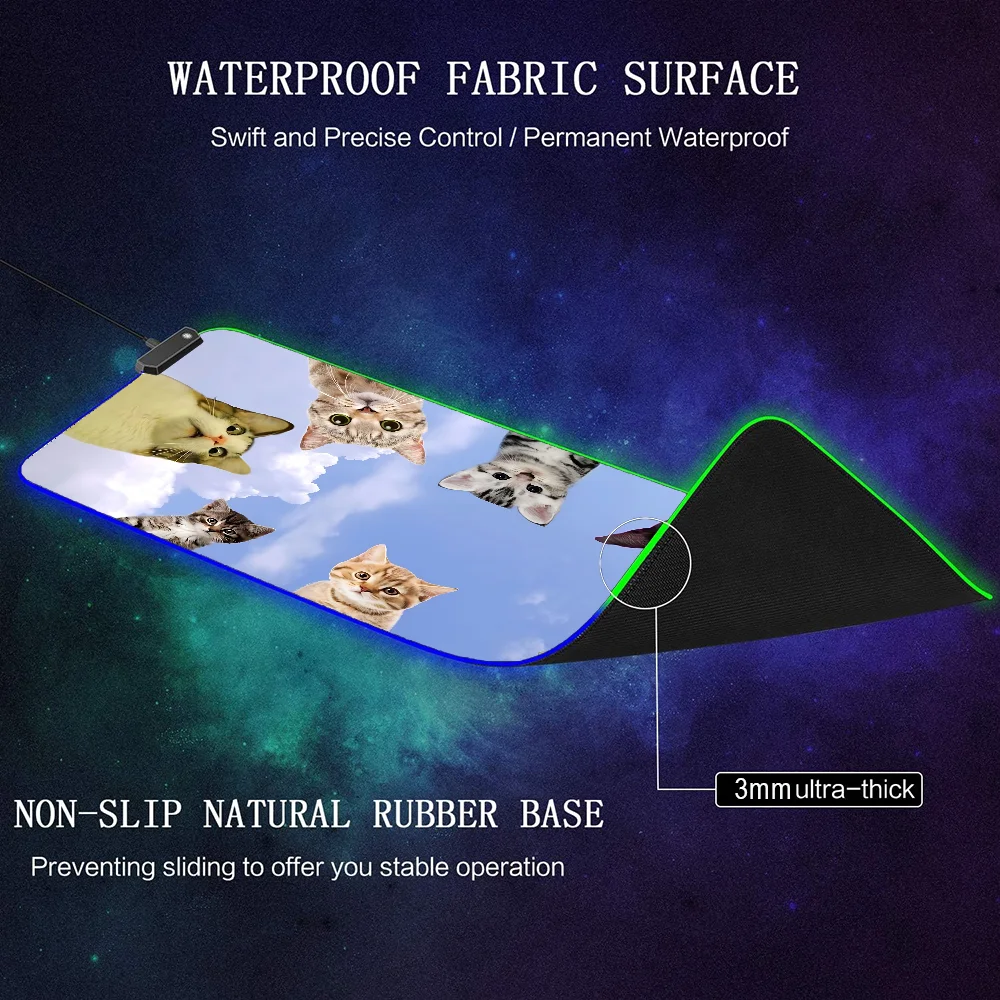 You Die and Wake Up in Paradise Funny Cat LED Mouse Pad RGB Backlit Pc Accessories Gaming Mouse Mat Deskmat Mousepad Gamer