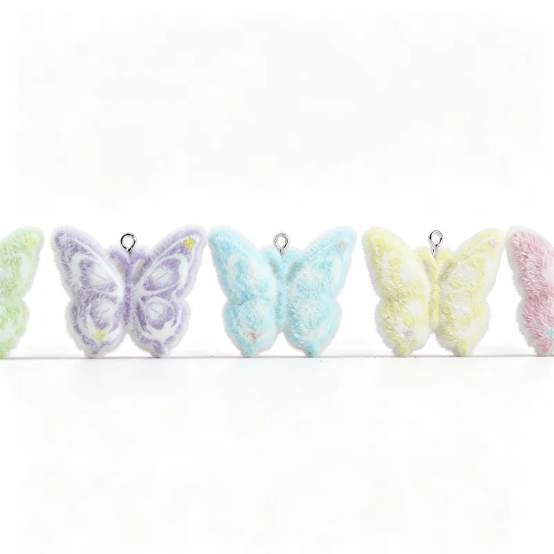

Winter style 50pcs/lot color flocking effect animals cartoon butterfly shape resin beads diy jewelry garment hair accessory