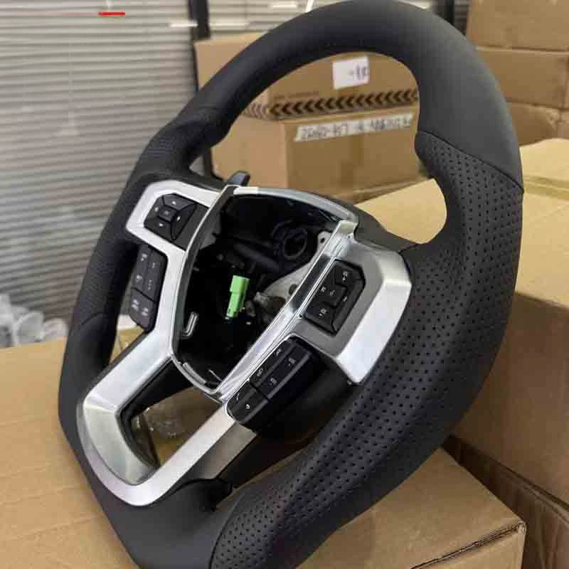 For Ford Raptor 3rd Generation Modified Full Leather Perforated Racing Steering Wheel Assembly With Steering Wheel Horn Cover