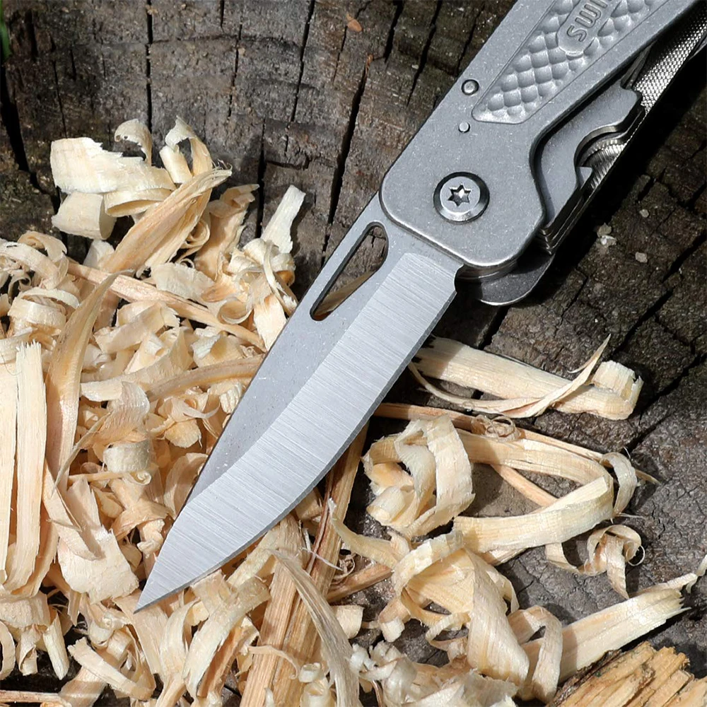 Imagem -05 - Swiss Tech-faca Dobrável Multitool Ferramentas Pocket Edc Chave de Fenda Portátil Sobrevivência ao ar Livre Caminhadas Pesca Facas de Acampamento 13 em 1