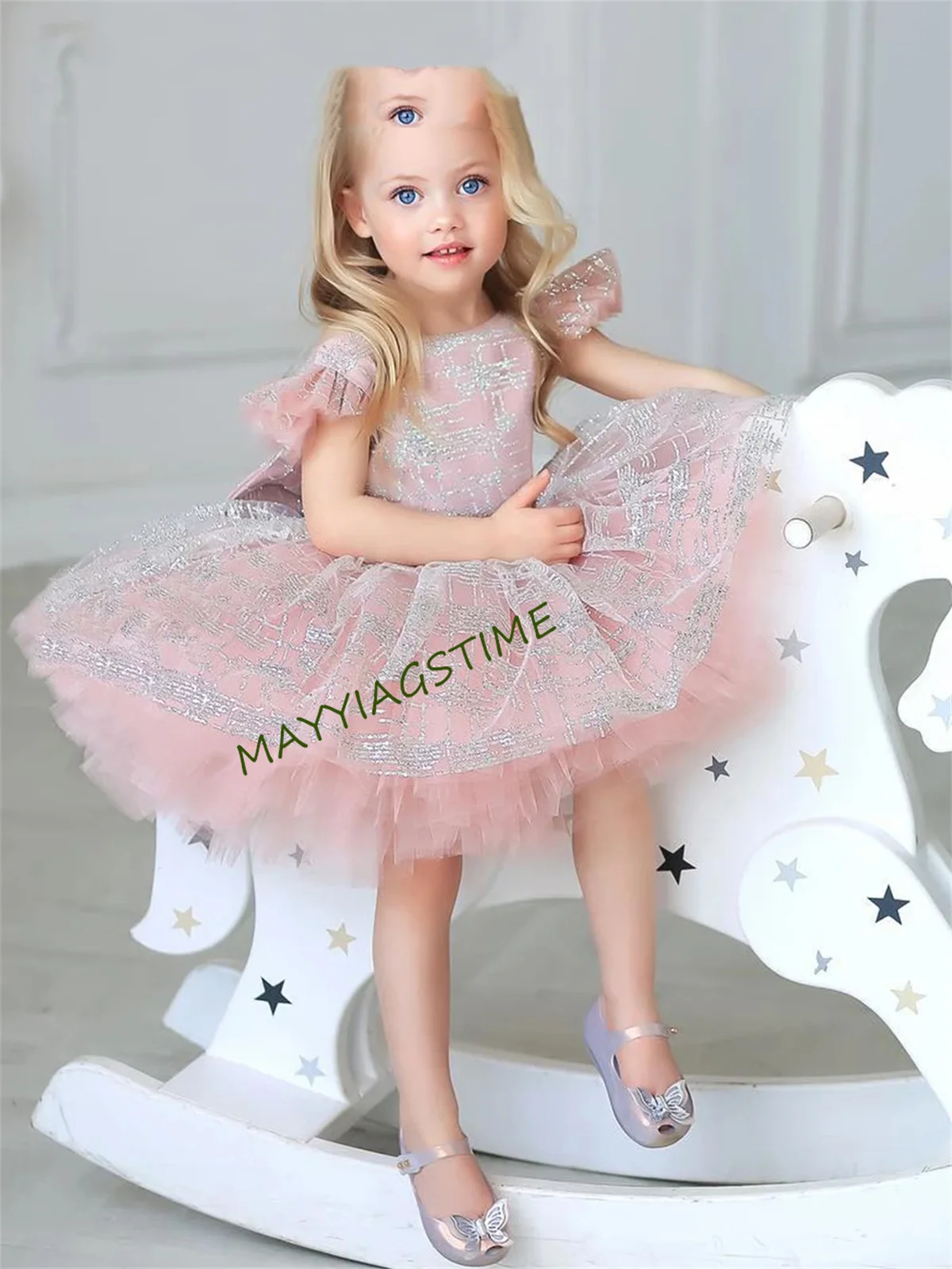 Shiny Baby Girl Dress Puffy Flower Girl Dresses Cute Girls Princess Dress Child Wedding Party Dress Summer Kids Dresses