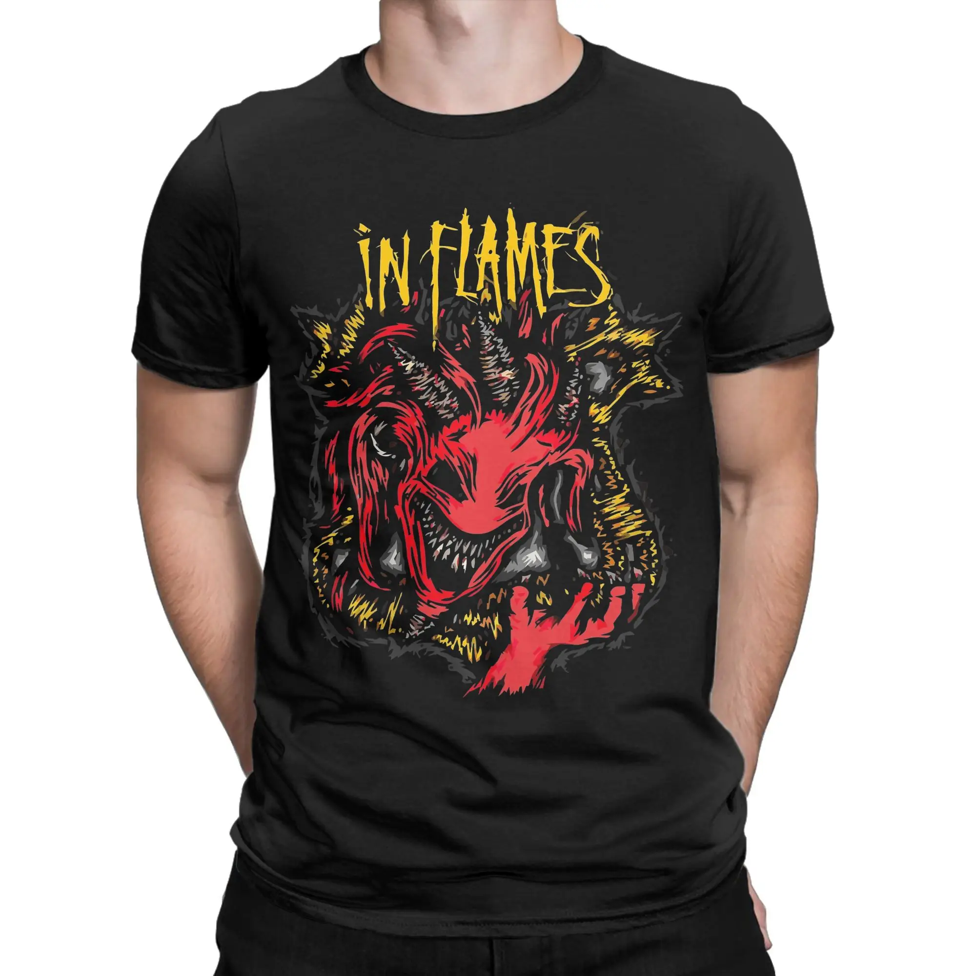 

Men's In Flames Rock Band T Shirt 100% Cotton Tops Vintage Short Sleeve Crewneck Tees 4XL 5XL T-Shirts
