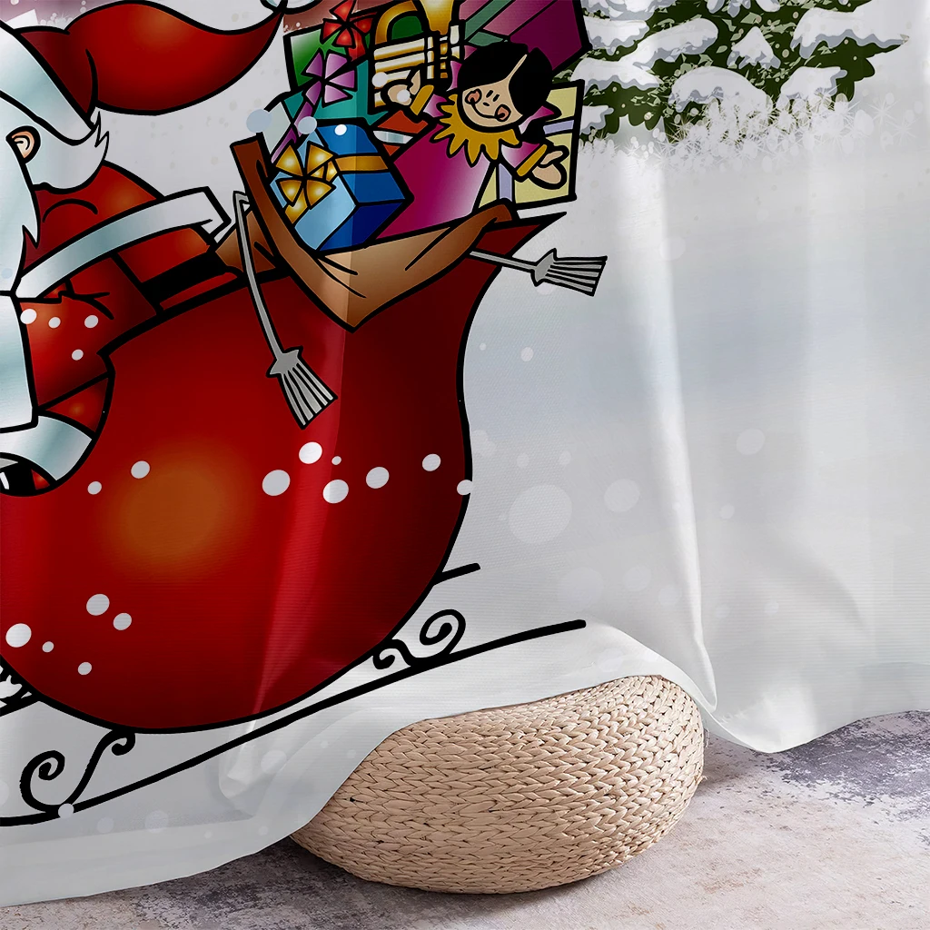 2pcs Curtains Featuring A Cute Santa Claus Print, 100% Polyester, Light-Filtering Curtains For Holiday Party Decor.