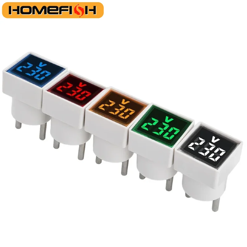 Indicador de voltímetro digital LED, voltímetro digital cuadrado con enchufe europeo, rango de medición de voltaje de 50-500V, 1 unidad