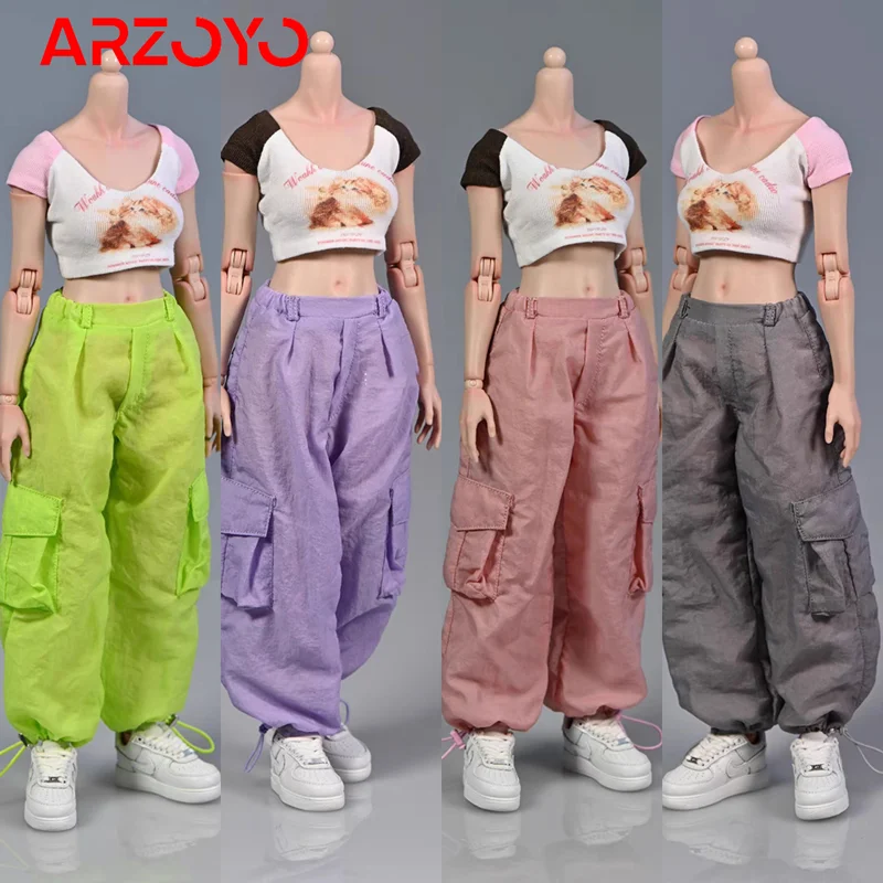 

1/6 Scale Female Short T-shirt Loose Big Pocket Overalls Clothes Model Fit 12'' Female Soldier Action Figure Body Dolls