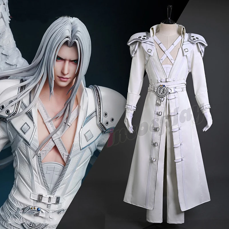 

FF7 Sephiroth Cosplay Costume Fancy Party Suit Halloween Carnival Uniforms Anime Outfits White Angel Clothing Cusotm Made