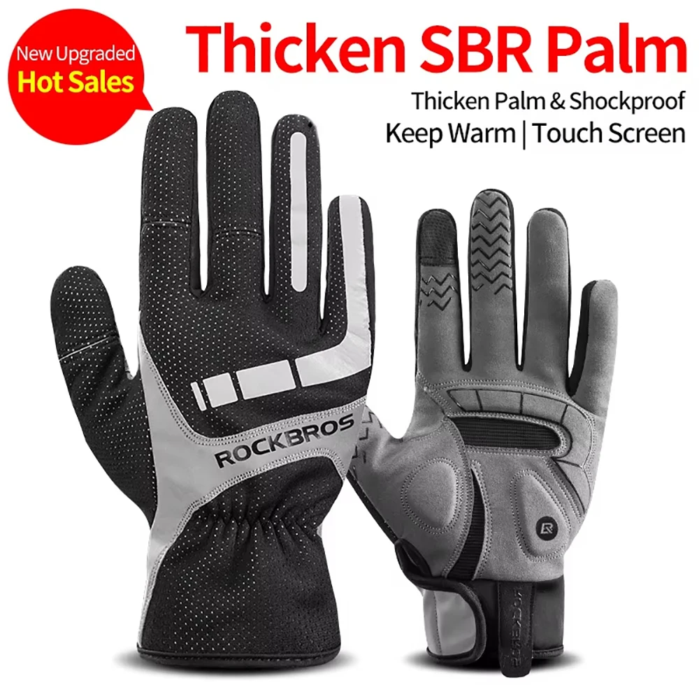 ROCKBROS Fahrradhandschuhe für Herren, Motorrad- und Fahrradhandschuhe mit Stoßdämpfung, Fleece-Futter für Wärme, ideal für Straßen- und Mountainbike-Fahrten. – Detail 1