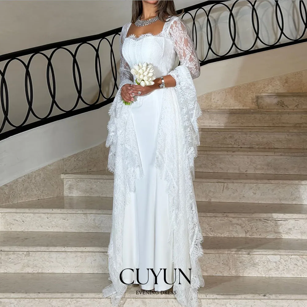CUYUN 白人女性用イブニングガウン レースフレアスリーブ 高級サウジアラビア風ウェディングドレス カスタムメイド ドバイ ロングウェディングパーティガウン 2026