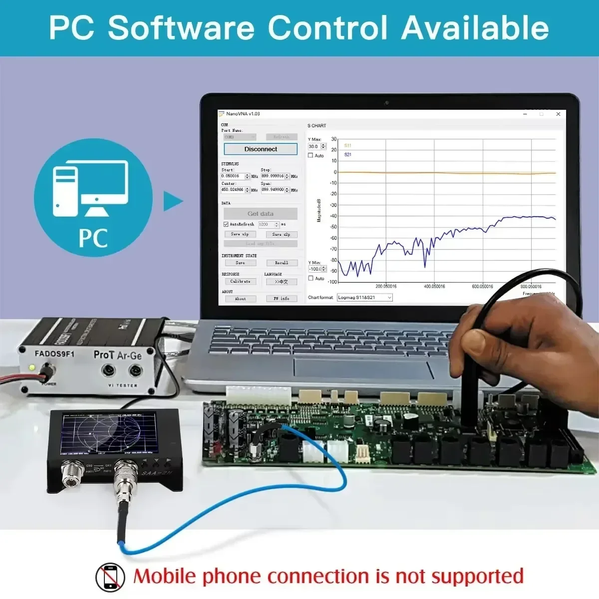 NanoVNA V2 3GHz Vector Network Analyzer Kit with 4'' Touchscreen, SAA-2N Antenna Tester for HF/VHF/UHF & Testboard