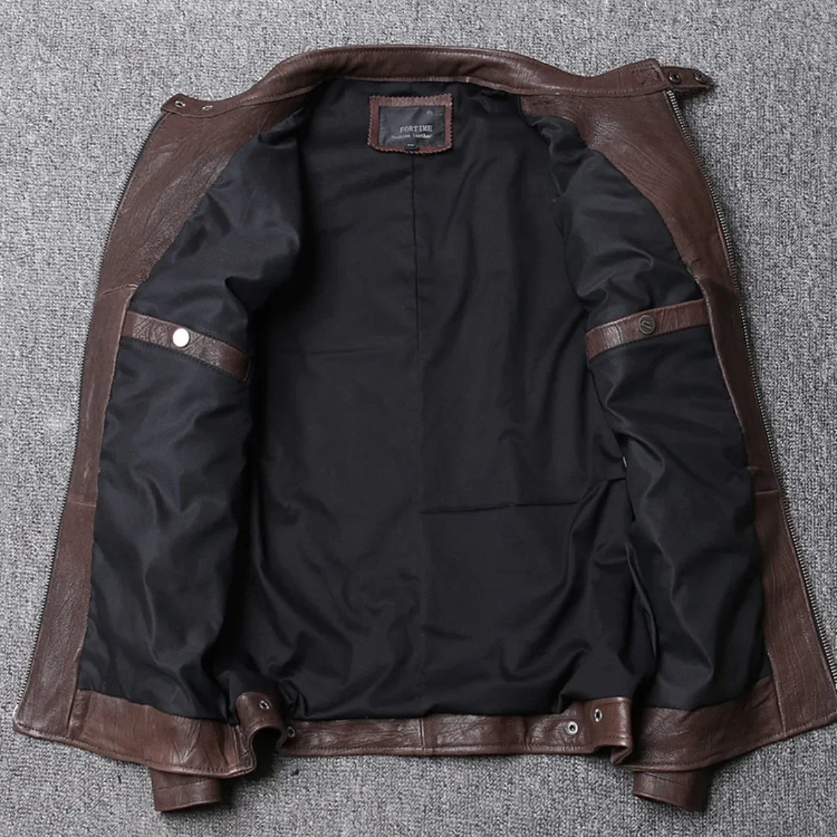 イタリアオイルワックス植物なめし樹皮柄シープスキン本革ジャケットメンズオートバイ立ち襟レザージャケット