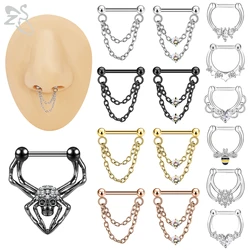 ZS 1 PC 8/10MM Tassel Drop Stainless Steel Septum Ring Men Punk Bar Nose Piercings Cartilage Helix Tragus Piercing Body Jewelry