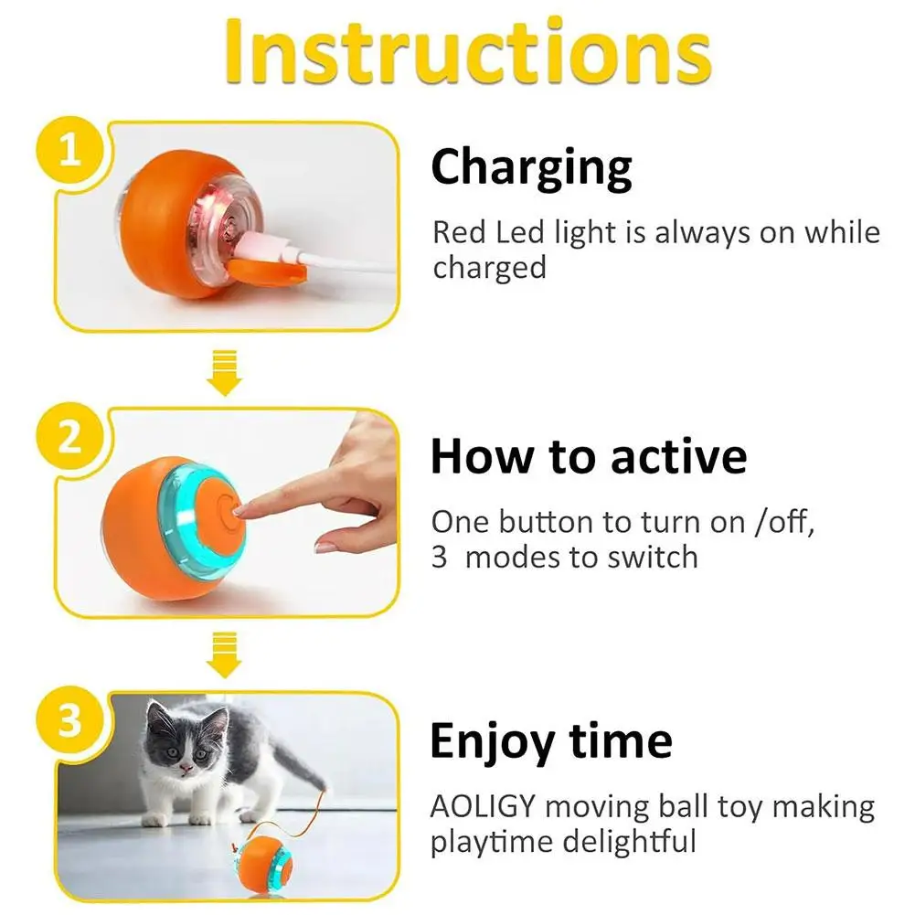 Moving Cat Toy Ball With Led Light Motion Activated Cat Toy For Indoor Interactive Cat Ball Smart Cat Toy For Exercise Ente Z7S3