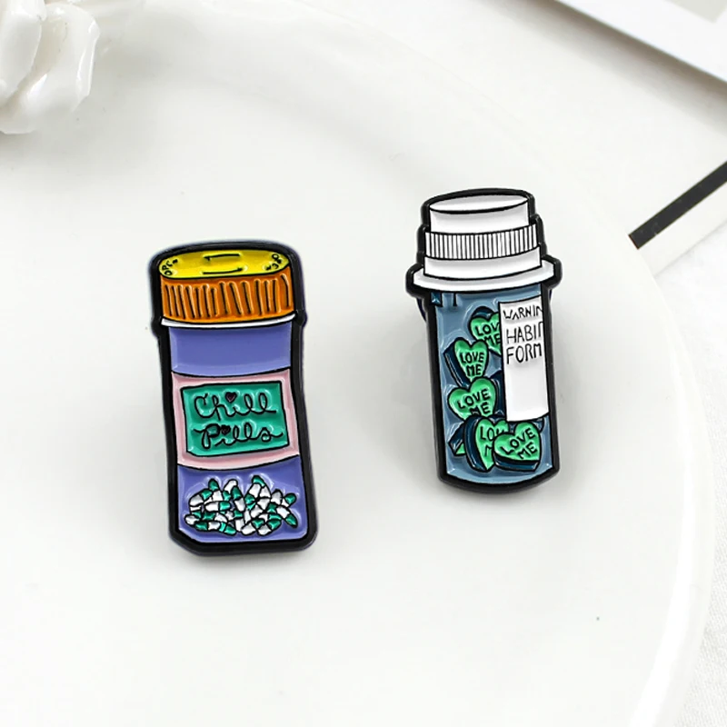 quot;Enamel Medicine Bottle Brooch Pin CHILL Pill Bottle LOVE ME Drifting  Bottle Box Brooches Enamel Pin Badge Best Friend