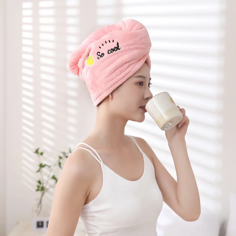 Dry Hair Cap Super Absorbent Bath Cap Wash Hair Quick Embroidered Towel Wrap Scarf Female Thickened Adult Long Hair Wipe Head