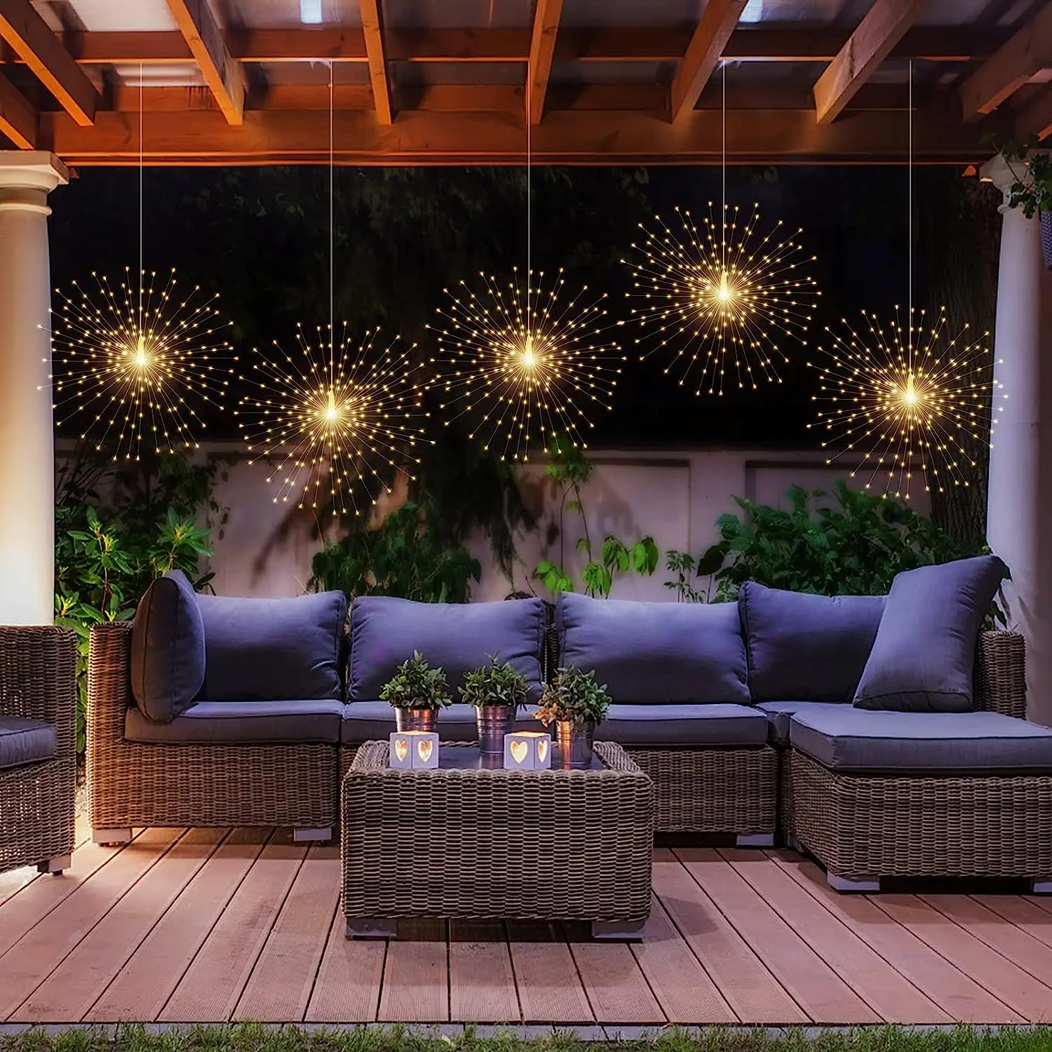 Solar-Feuerwerkslichter für den Außenbereich – 90/150/200 LEDs, 8 Modi, Kupferdraht-Hängelichterkette für Hof, Terrasse, Zelt, Party, Weihnachten – Detail 12