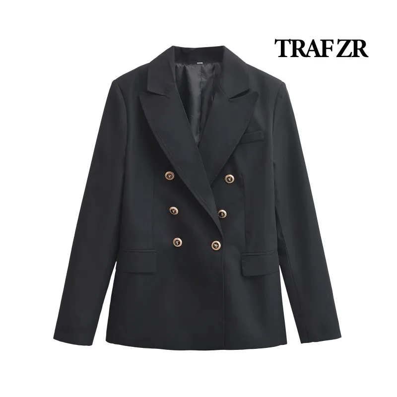 TRAF ZR Tailored Coats Blazers Female Black Double Breasted Blazers Coats Elegant Luxury Women's Coat Women's Autumn Coat