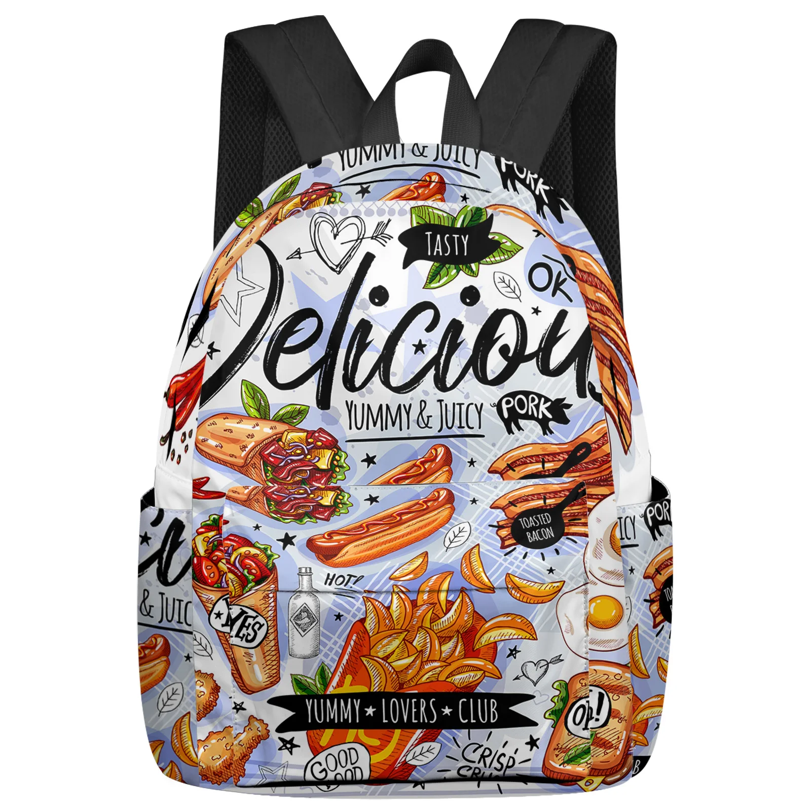 Food Graffiti Hot Dog Bacon Women Man Backpacks Waterproof Travel School Backpack For Student Boys Girls Laptop Bags Mochilas