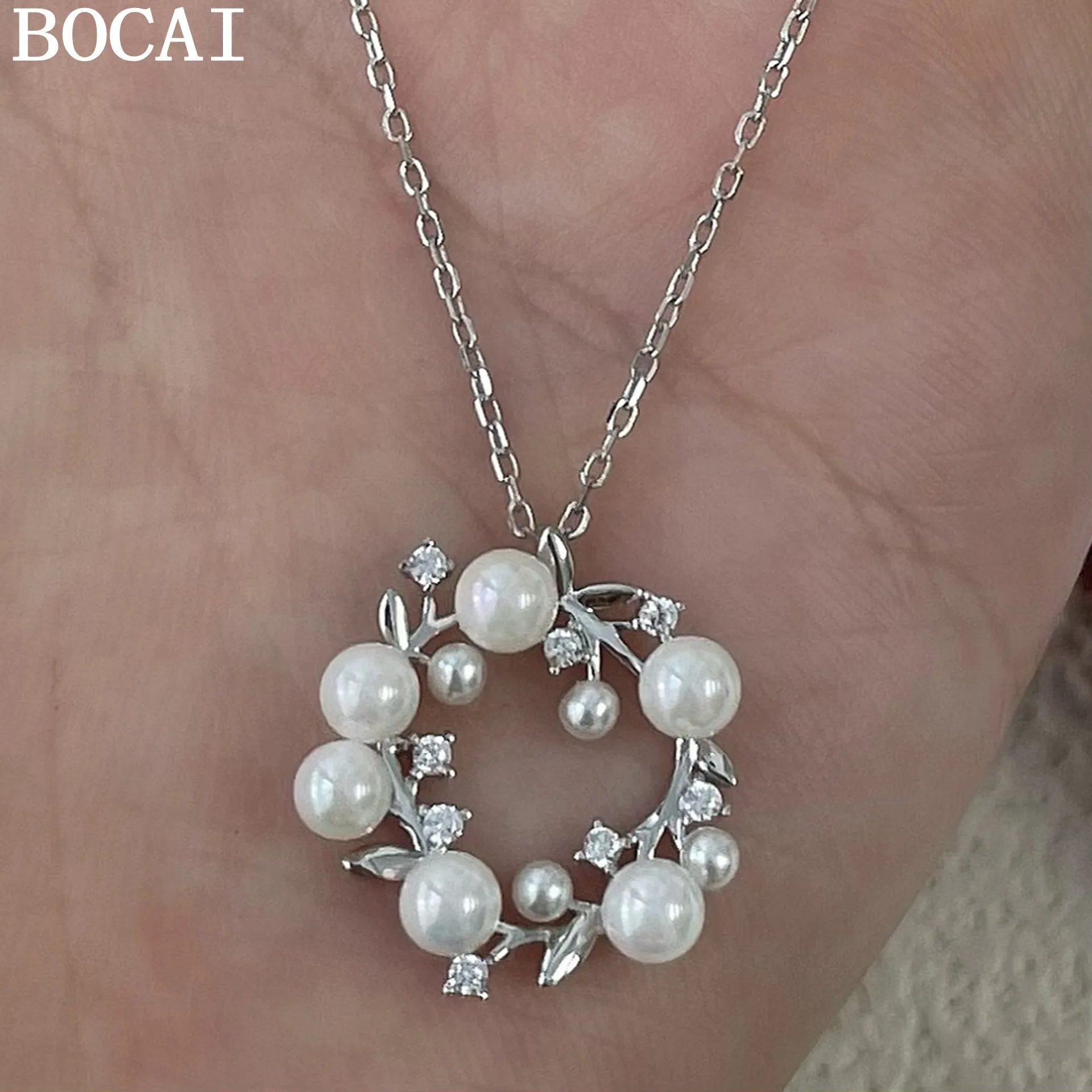 

Серебряное колье BOCAI S925 с жемчугом и бриллиантами, универсальное, с бантом, для женщин, подарок