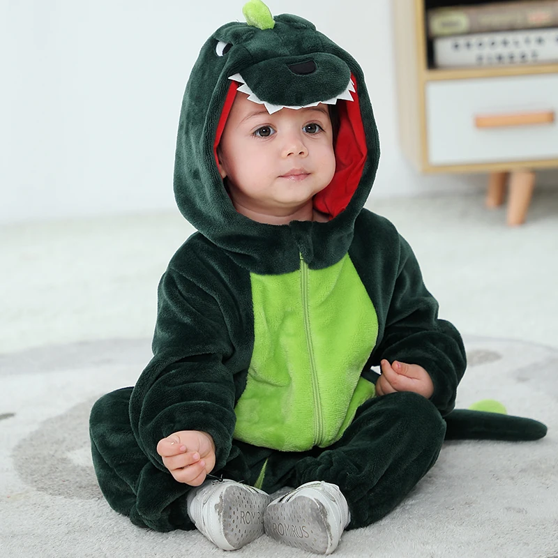 

Baby Dinosaur Rompers Cartoon Onesies Halloween Animal Costume Toddler Twins Boy Girl Winter Clothes Flannel Cute Kigurumis 2023