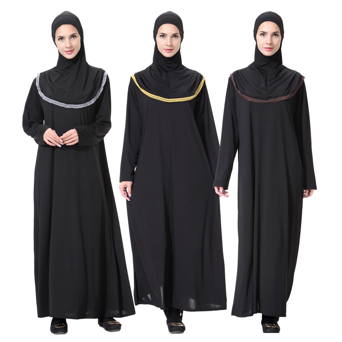 

Muslim Lady Hooded Long Sleeves Abaya Arab Women Color-mating Loose Ramadan Ankle Length Robe Maxi Dress