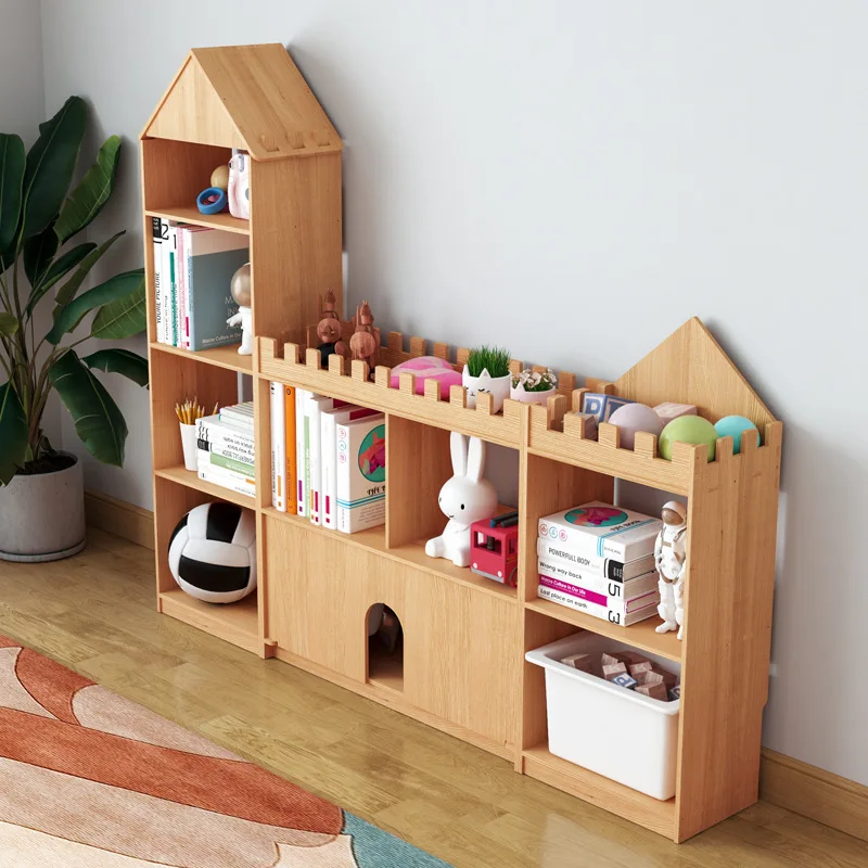 Bookshelf Solid wood floor-to-ceiling bookcase shelf Baby storage Creative household integrated picture book storage rack