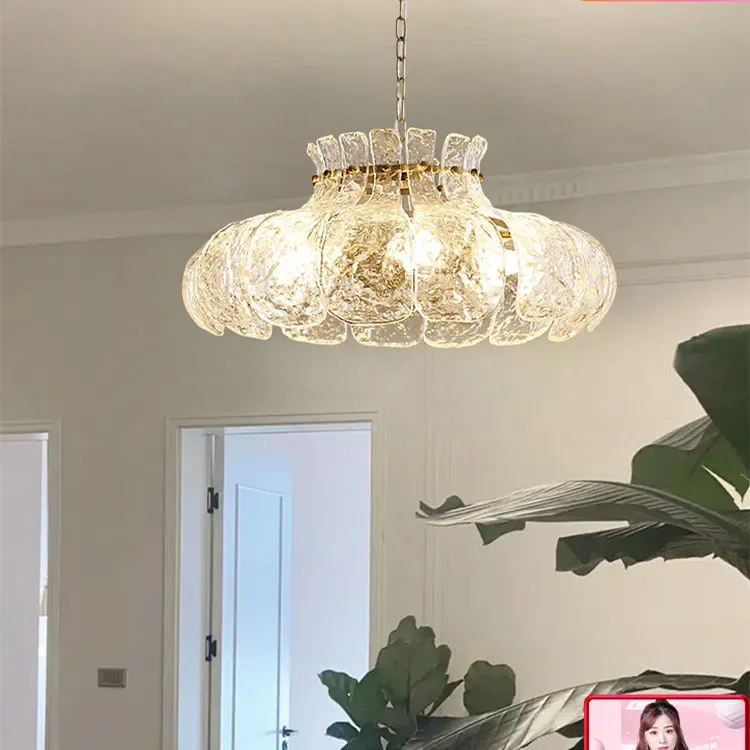 

Ice melting retro Glass French restaurant lamp bedroom medieval designer living room American light luxury Chandelier