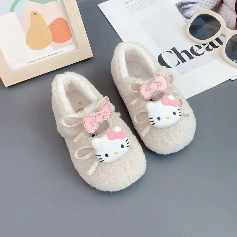 مرحبا كيتي الشتاء أحذية الأطفال الجديدة سانريو فتاة Kawaii أحذية قطنية دافئة لينة أسفل عدم الانزلاق الاطفال الأميرة الشقق الموضة #3