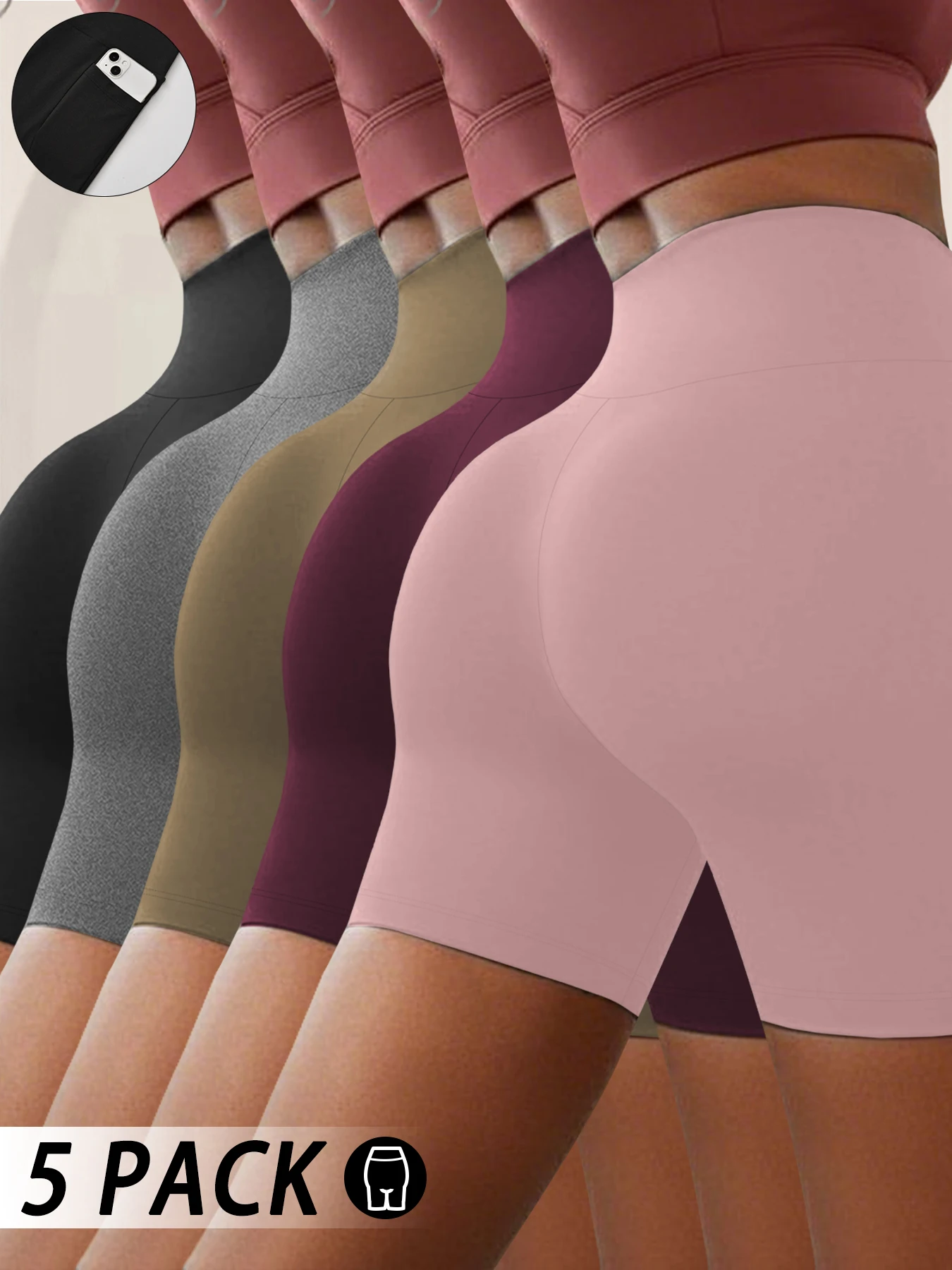 

5 pack Women Biker Shorts with Pockets High Waisted Super Soft No See Through Tummy Control Running Yoga