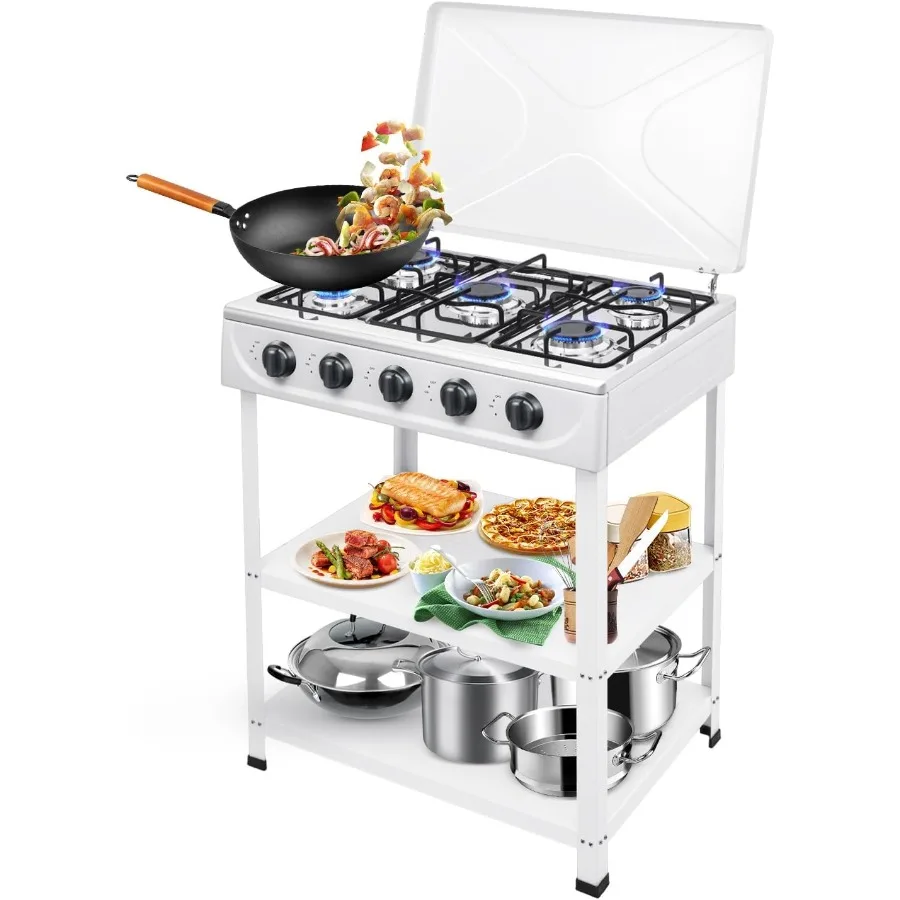 Freestanding 5 Burner Propane Stove Portable Gas Cooktop With Support Leg Stand Manual Ignition Propane Gas Stove For Outdoor C