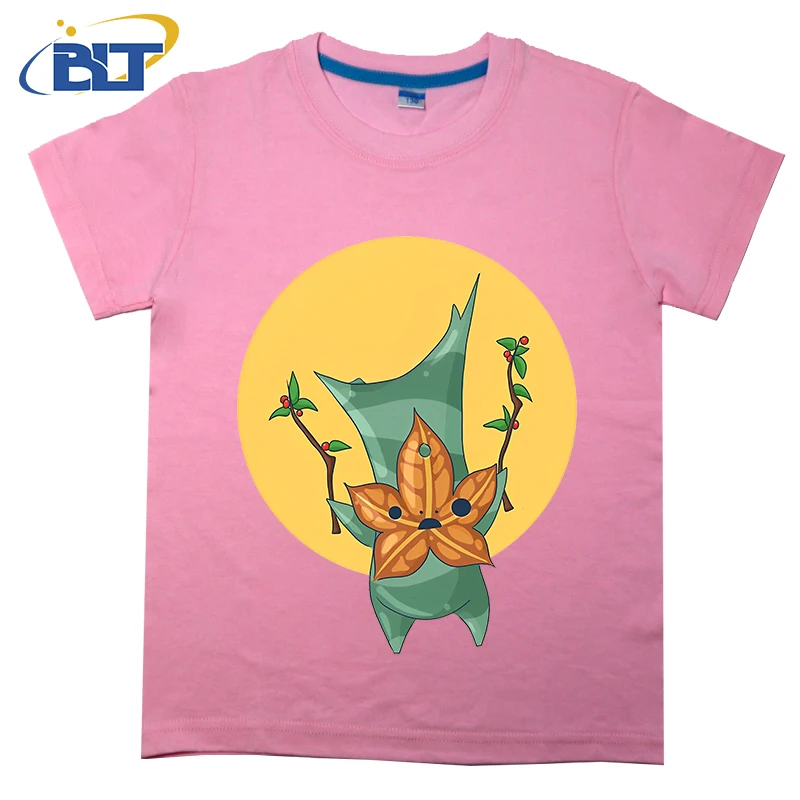 T-shirt de manga curta de algodão com o korok impresso para crianças, tops casuais adequados para meninos e meninas, verão