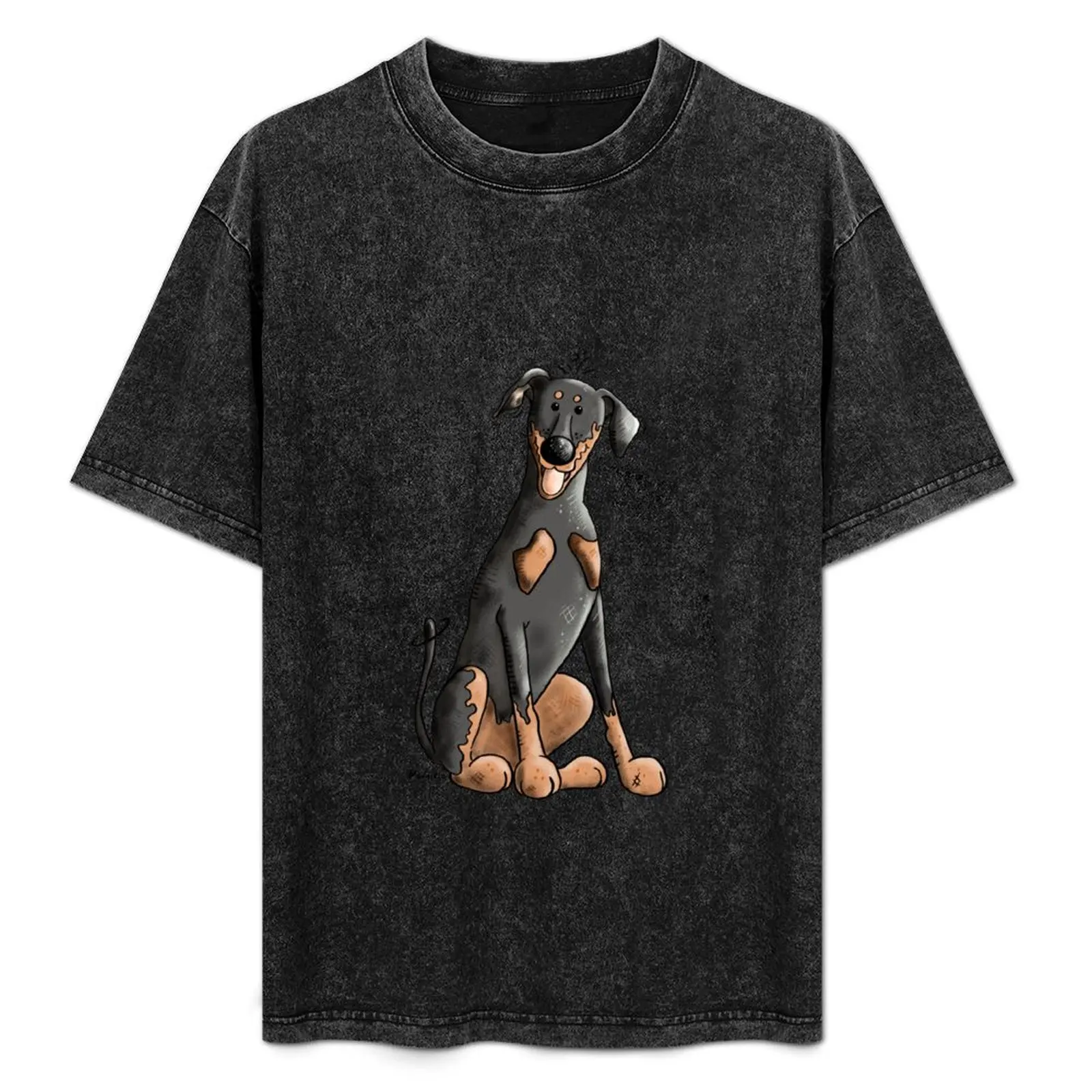 Happy Doberman Pinscher Cartoon - Dog - Dogs - Gift T-Shirt Big and Tall Gym T-Shirt