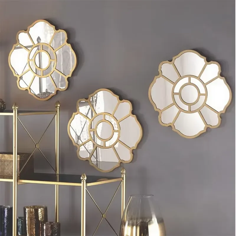 41cm Simple Flower Indoor Wall Hanging Tiny Round Mirror Bedroom Frameless Small Home Decoration