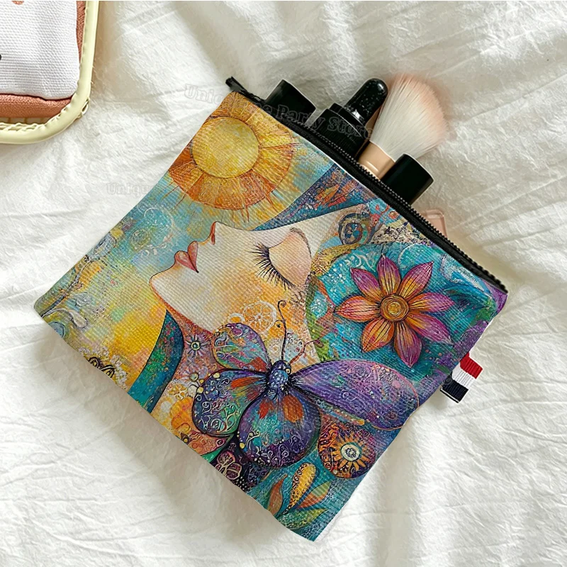 Retro Oil Painting Girl Coin Purse Floral Animals Print Portable Mini Makeup Bag Women Travel Cosmetic Pouch Lipstick Key Wallet