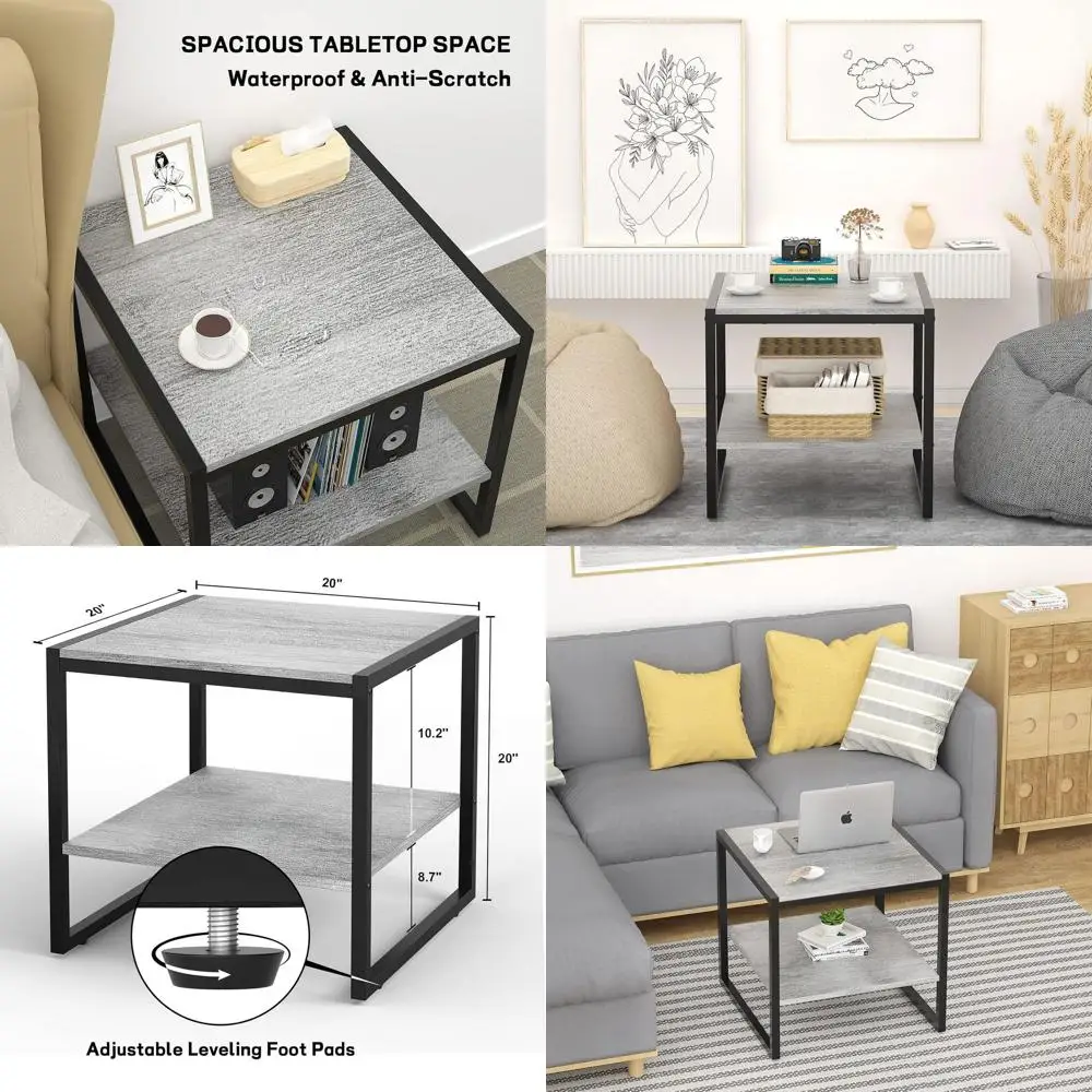 

Modern 2-Tier 20 Square End Table with Storage, Light Oak Finish Nightstand for Living Room & Bedroom