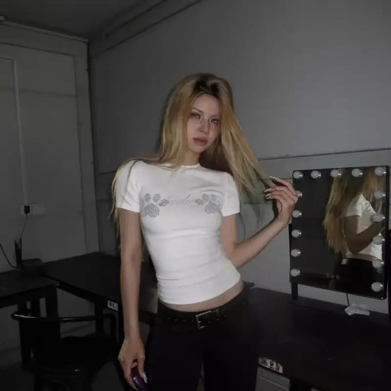 Yedinas-camiseta gótica feminina, moda coreana, tops de verão, finos, estética grunge, camiseta vintage Y2K, roupas femininas, 2021